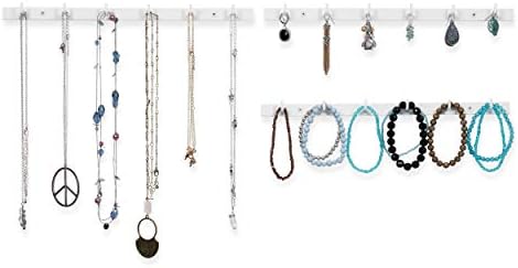 Wallniture Puno תכשיטים תלויים מארגן, צמיד, שרשרת ומחזיק עגיל עם ווים לבנים סט של 3
