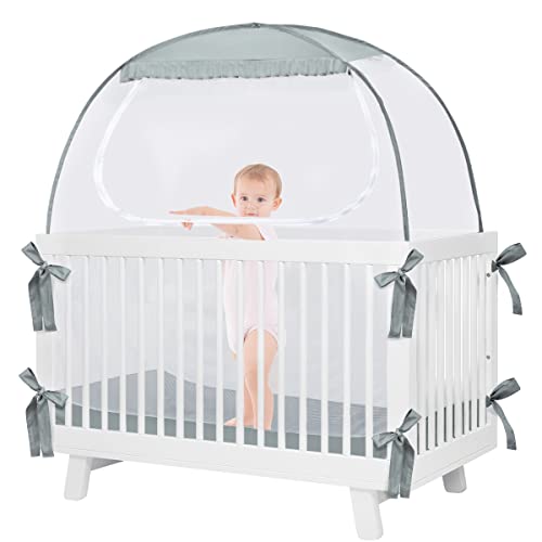 אוהל עריסת תינוק ראנצר, חופה בעריסה מוקפצת כדי למנוע מהתינוק לטפס החוצה, מיטת בטיחות נטו יתושים נטו עם רשת שקופה, מתאים לרוב