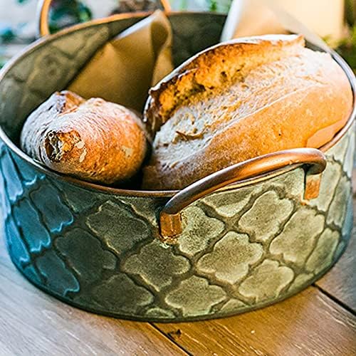 סלסלת לחם ברזל Shypt רטרו סגנון עתיק באחסון מתכת משפחתית סל מיכל פרי מטוגן מגש וינטג 'עם קישוט ידית