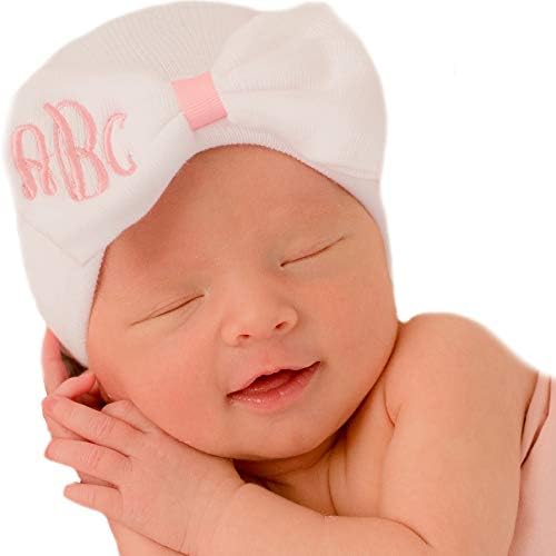 כובע בית חולים לתינוקות בהתאמה אישית של מלונדיפיות - כובע כיפה חם לתינוקות, יילוד, בנות - עטיפת ראש בהתאמה אישית עם קשת