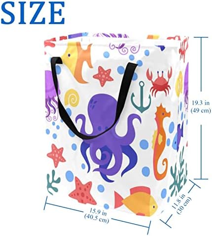ים עולם תמנון אלמוגים כוכב ים סרטן הדפסת סל כביסה מתקפל, 60 ליטר עמיד למים סלי כביסה סל כביסה בגדי צעצועי אחסון עבור