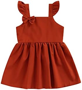 שמלת קיץ תינוקת זייקסין, שרוול זבוב בצבע אחיד, שמלת קו עם קישוט קשת