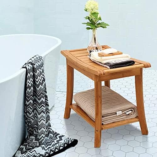 שרפרפים לאמבטיה של גודבז כיסא מקלחת כיסא אמבטיה קם, ספסל אמבטיה ללא החלקה כיסא מקלחת מעץ עם רגל ללא החלקה + מדף אחסון ，