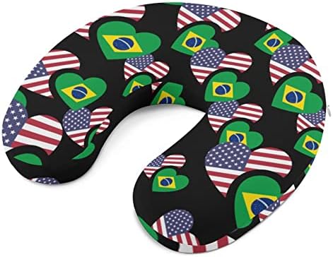 ברזיל ארהב דגל נסיעות בצוואר כרית זיכרון קצף U מעצבת כרית מטוס לתמיכה בראש