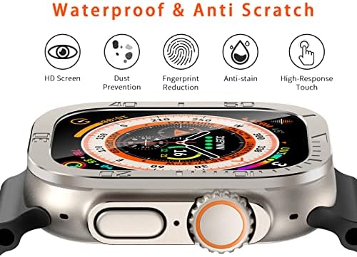 SWUU 2 חבילה שחור + טיטניום צבע מחוספס מארז תואם למארז Apple Watch Ultra 49 ממ עם מגן מסך זכוכית מחוסמת, מסגרת טבעת לוחית