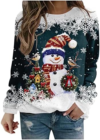 צמרות סתיו חמודות לנשים צווארון חולצות הדפס חג המולד קלאסיות גדולות גדולות סוודרים לחג המולד לנשים