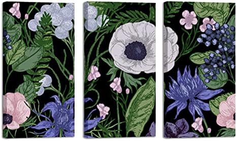 אמנות קיר לסלון, צמחים עלים פרחוניים באביב מסגרת ציור שמן דקורטיבי סט יצירות אמנות מודרניות דקורטיביות מוכנות לתלות