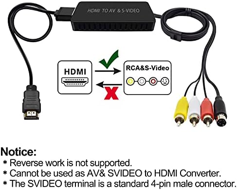 Dingsun HDMI לממיר SVideo HDMI לממיר וידאו שמע HDMI למתאם RCA עם תמיכה בכבלים SVIDEO 720p/1080p למחשב נייד