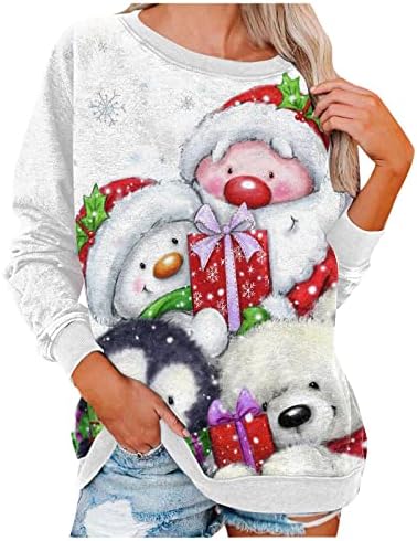 סווטשירט סווטשירט חמוד סקופ הצוואר הדפס חג מולד יוצא צמרות לנשים בגדי חורף רגועים לנשים