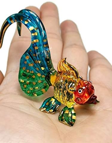 דג זהב זעיר בגובה 2½ דג זהב זעיר מפוצץ זכוכית צלולה דג זהב דגי פסלון פסלונין תפאורה מיניאטורית אספנית