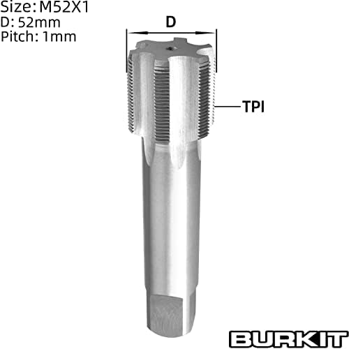 Burkit M52 x 1 חוט ברז יד ימין, HSS M52 x 1.0 ברז מכונה מחורצת ישר