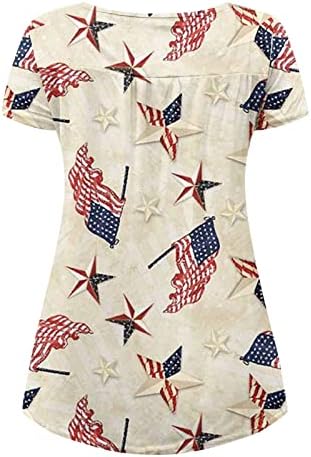 בתוספת גודל קיץ חולצות לנשים פטריוטית קצר שרוול טוניקה למעלה להסתיר בטן הנלי חולצות אמריקאי דגל רופף חולצה
