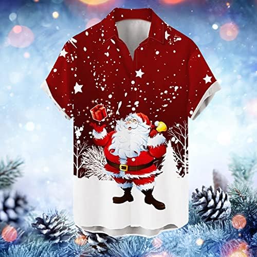חולצות חג המולד של XZHDD לגברים, מצחיק 3D חג המולד סנטה קלאוס מודפס צמרות שרוול קצר כפתור מטה מטיבה ביתית אימון כושר