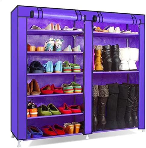 Haillusty ארגן את הנעליים שלך בסגנון עם ארון אחסון נעליים סגול DIY - שורה כפולה 9 סריגים ריהוט צבעוני לארגון