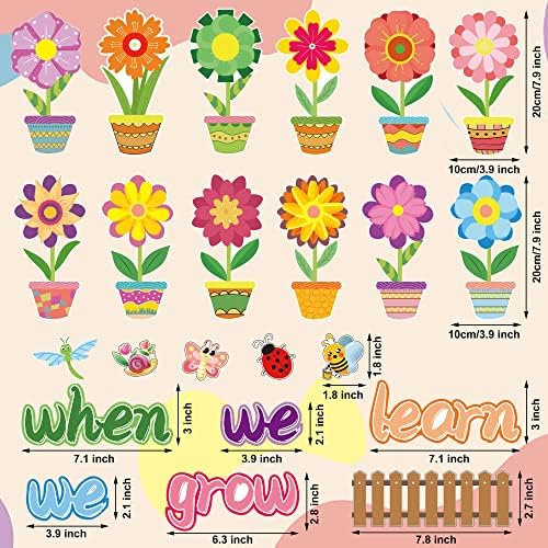 60 חתיכות פרחי לוח מודעות דקור אביב פרחי נייר מגזרות צבעוני נייר פרחים כאשר אנו ללמוד אנחנו לגדול עלון דקור עבור בכיתה תלמידי