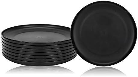 צלחות ארוחת ערב שחורות בגודל 9.75 אינץ ', סט של 8, מיקרוגל/מדיח כלים בטוח, BPA בחינם