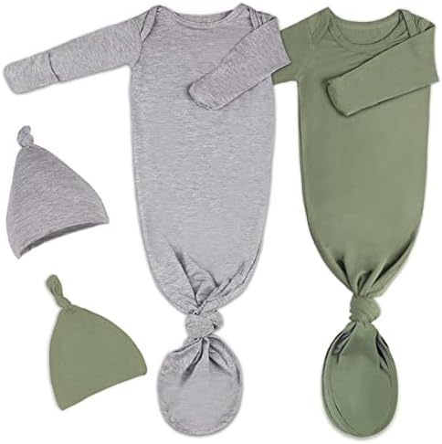 שמלת תינוק נולדת בת 2 PK, תינוקת משיי רכה סופר רכה שרוול ארוך ישן לתינוק ישן עם כובע או סרט בגימור