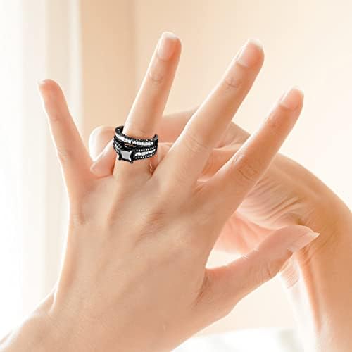 2 ב 1 נשים וינטג 'טבעת שחורה מעורבות יהלום