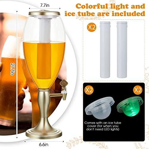 2 מארזים מתקן מגדל בירה עם צינור קרח ואור LED, 5L/ 169oz מתקן משקאות מימוזה עם SPIGOT, מגדל שתייה של מרגריטה למסיבה